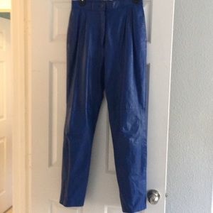 Blue leather pants.